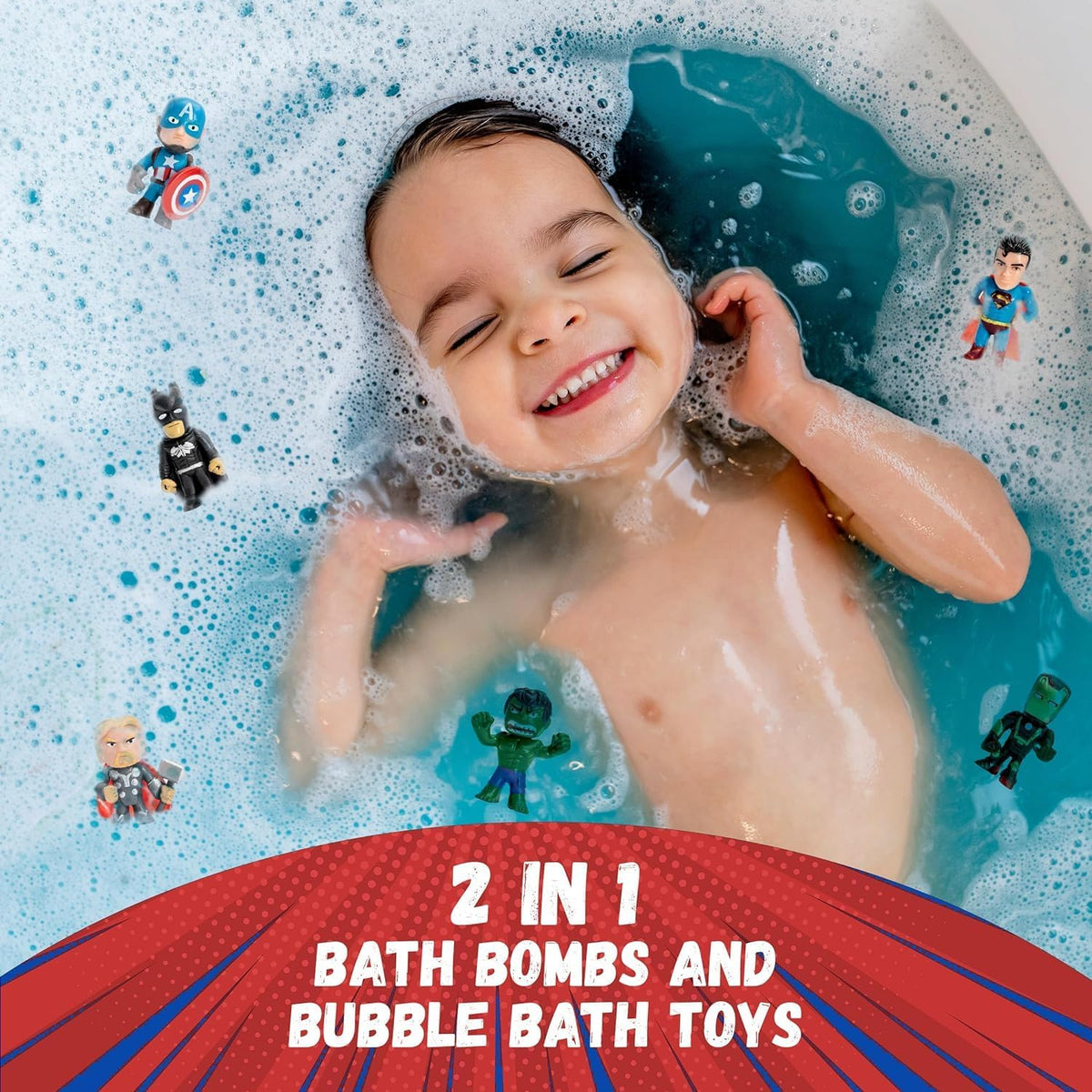 Superhero Bath Bombs for Kids with Surprise Toys inside (6 Pack) - Large Bubble Bomb Fizzies for Boys, Girls, & Toddlers - Fruity Scents, Relaxing Aromas, Made in USA, Birthday Gift by