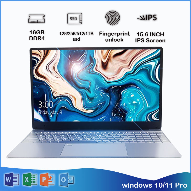 15.6 Inch IPS Sceren Windows 11/10 Pro Fingerprint Locks Intel 16G RAM Dual WiFi 2.4G/5.0G Laptop