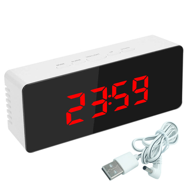 LED Mirror Alarm Clock Digital Snooze Table Clock Wake Up Light Electronic Large Time Temperature Display Display Night Clock