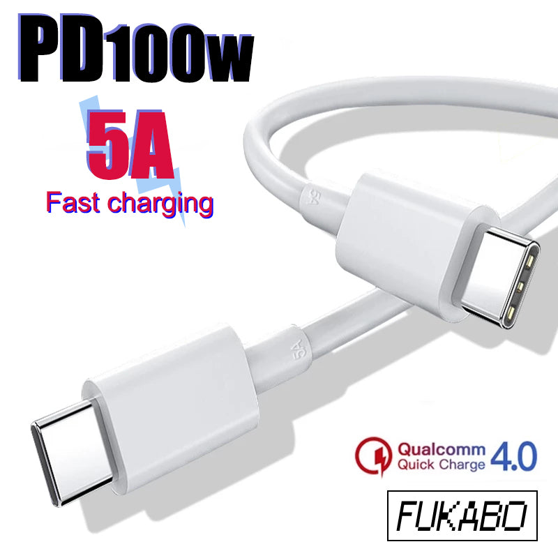 PD 100W Type C Fast Charge Phone Cable For Samsung Xiaomi POCO Realme USB C to USB 5A Type C Phone Data Line Charge Accessories