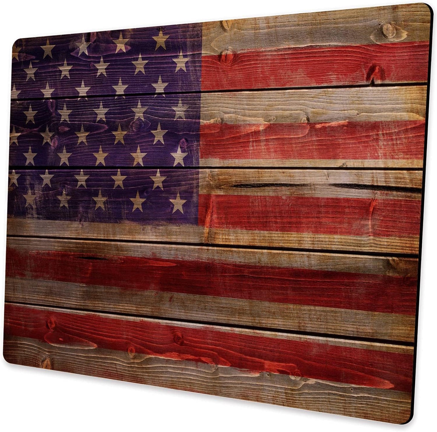 Personalized Rectangular Gaming Mouse Pad, American Flag on Wood Mouse Pad, Natural Non-Slip Rubber Laptop Mouse Pad