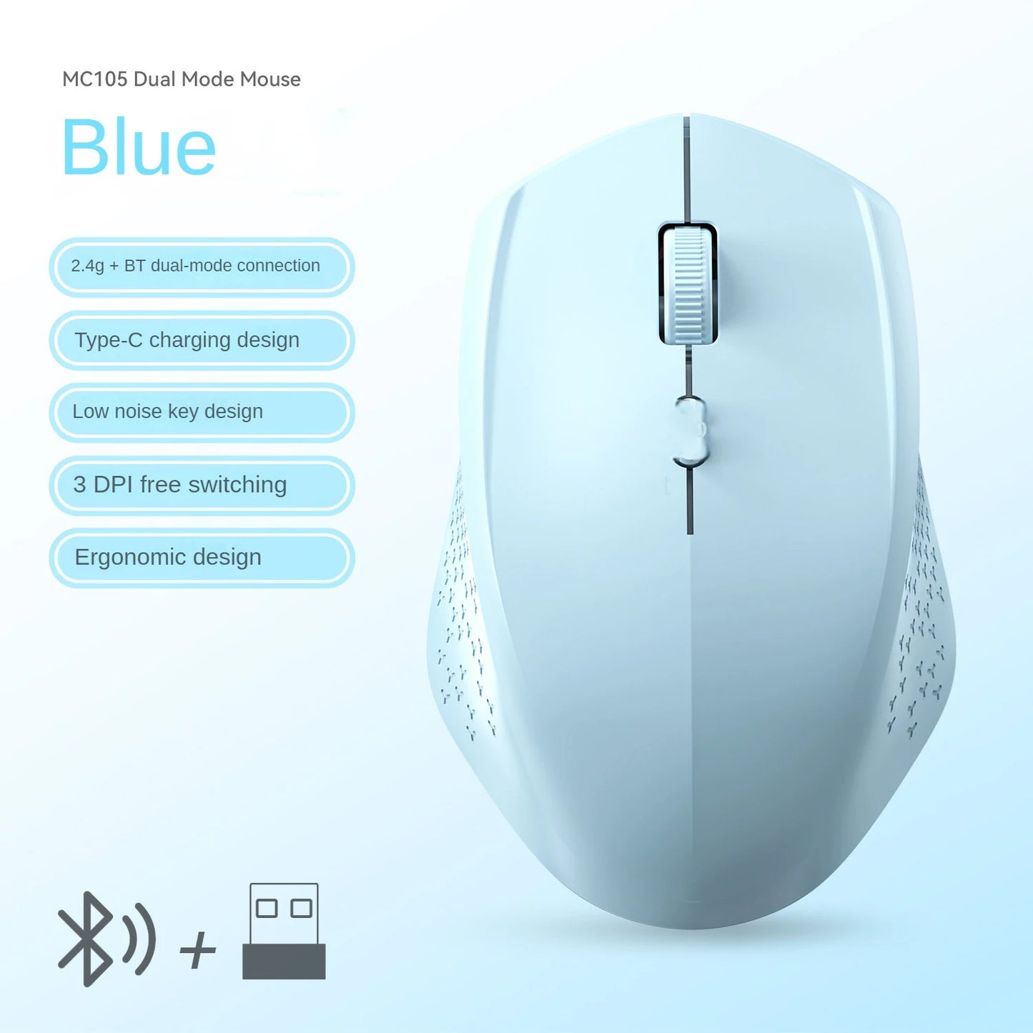 Bluetooth 5.2 Mouse 2.4G Wireless Mouse Dual-Mode Silent Mouse Rechargeable Gaming Mouse 1600DPI for Laptop Computer Win Mac OS
