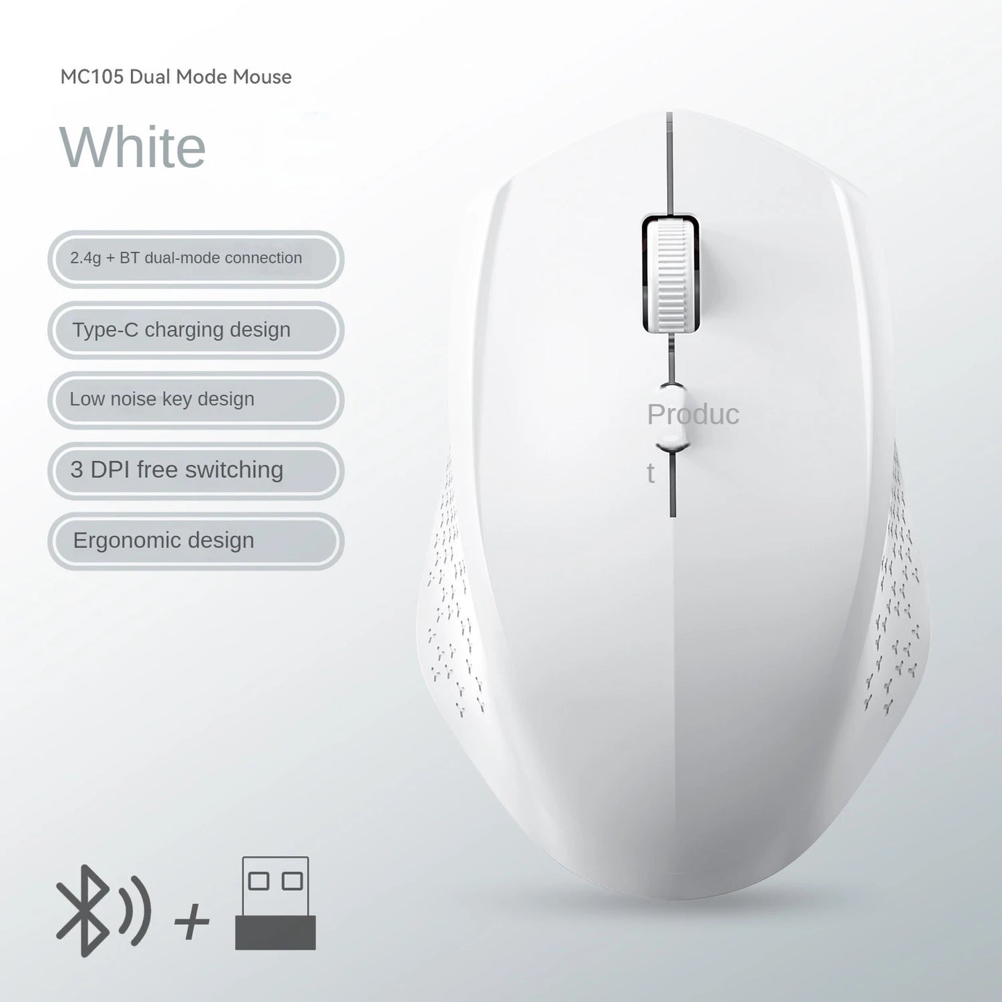 Bluetooth 5.2 Mouse 2.4G Wireless Mouse Dual-Mode Silent Mouse Rechargeable Gaming Mouse 1600DPI for Laptop Computer Win Mac OS