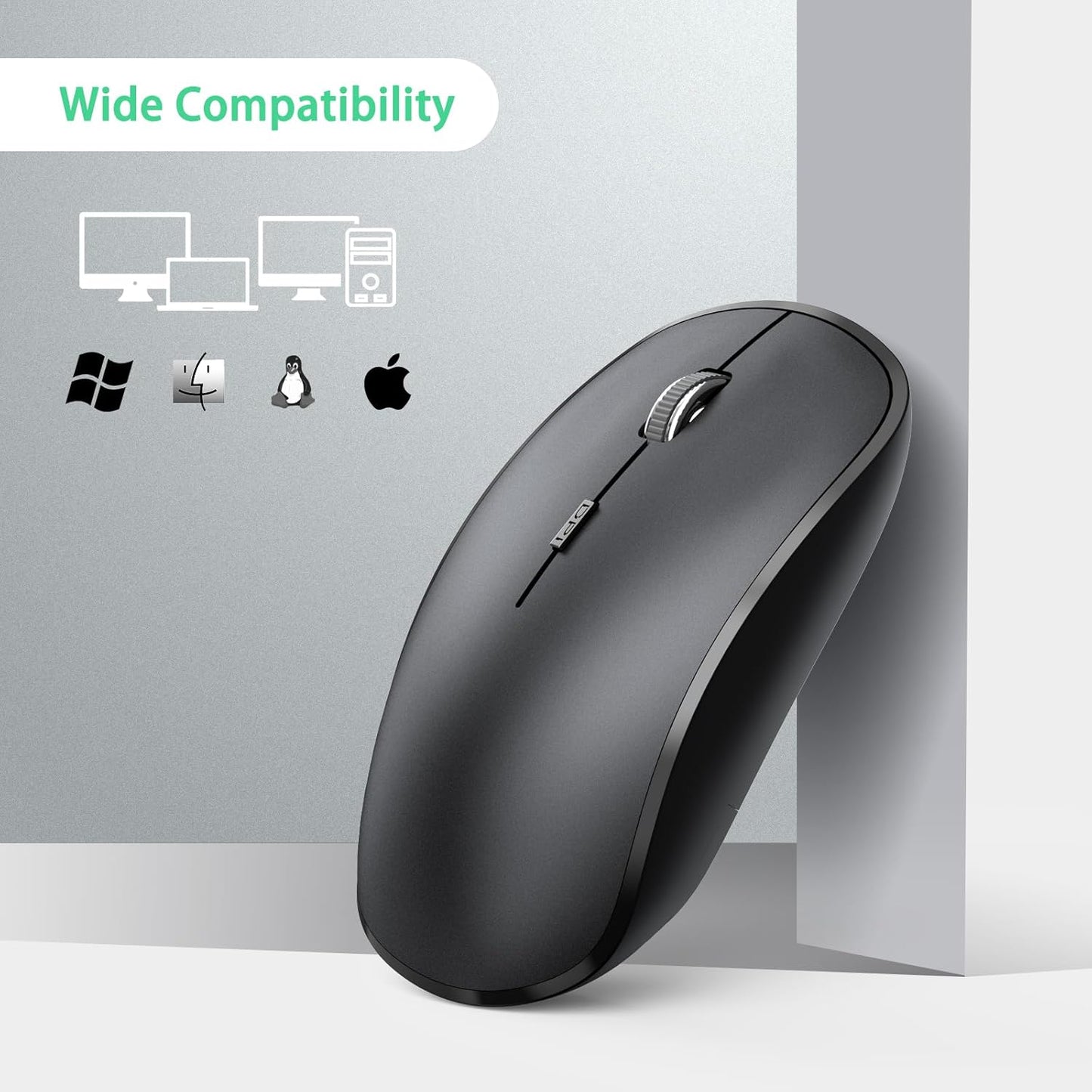 Wireless Mouse, 2.4G Portable Slim Silent Computer Mouse Wireless with USB Nano Receiver, 2400 DPI, for Notebook, Laptop, PC - Black