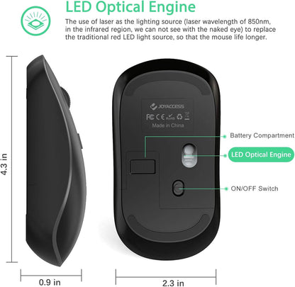 Wireless Mouse, 2.4G Portable Slim Silent Computer Mouse Wireless with USB Nano Receiver, 2400 DPI, for Notebook, Laptop, PC - Black