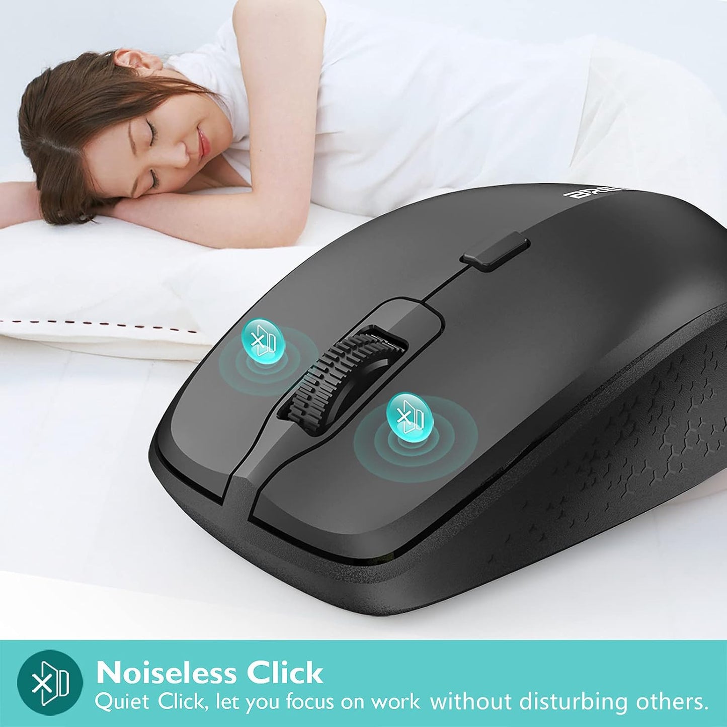 Ergonomic Bluetooth Mouse and Mouse Pad for Laptop, Silent Mouse with 3-Levels DPI, USB Nano Receiver for Android PC Notebook Computer Mac-Black