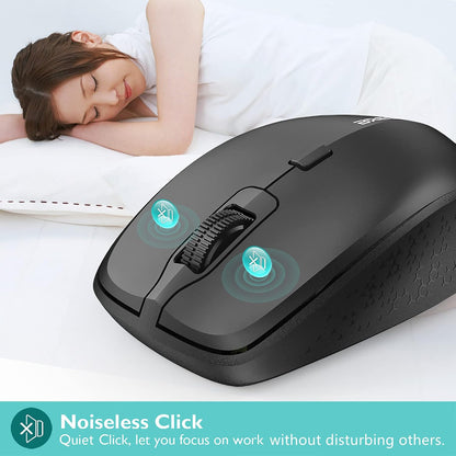 Ergonomic Bluetooth Mouse and Mouse Pad for Laptop, Silent Mouse with 3-Levels DPI, USB Nano Receiver for Android PC Notebook Computer Mac-Black