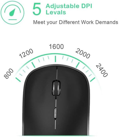 Wireless Mouse, 2.4G Portable Slim Silent Computer Mouse Wireless with USB Nano Receiver, 2400 DPI, for Notebook, Laptop, PC - Black