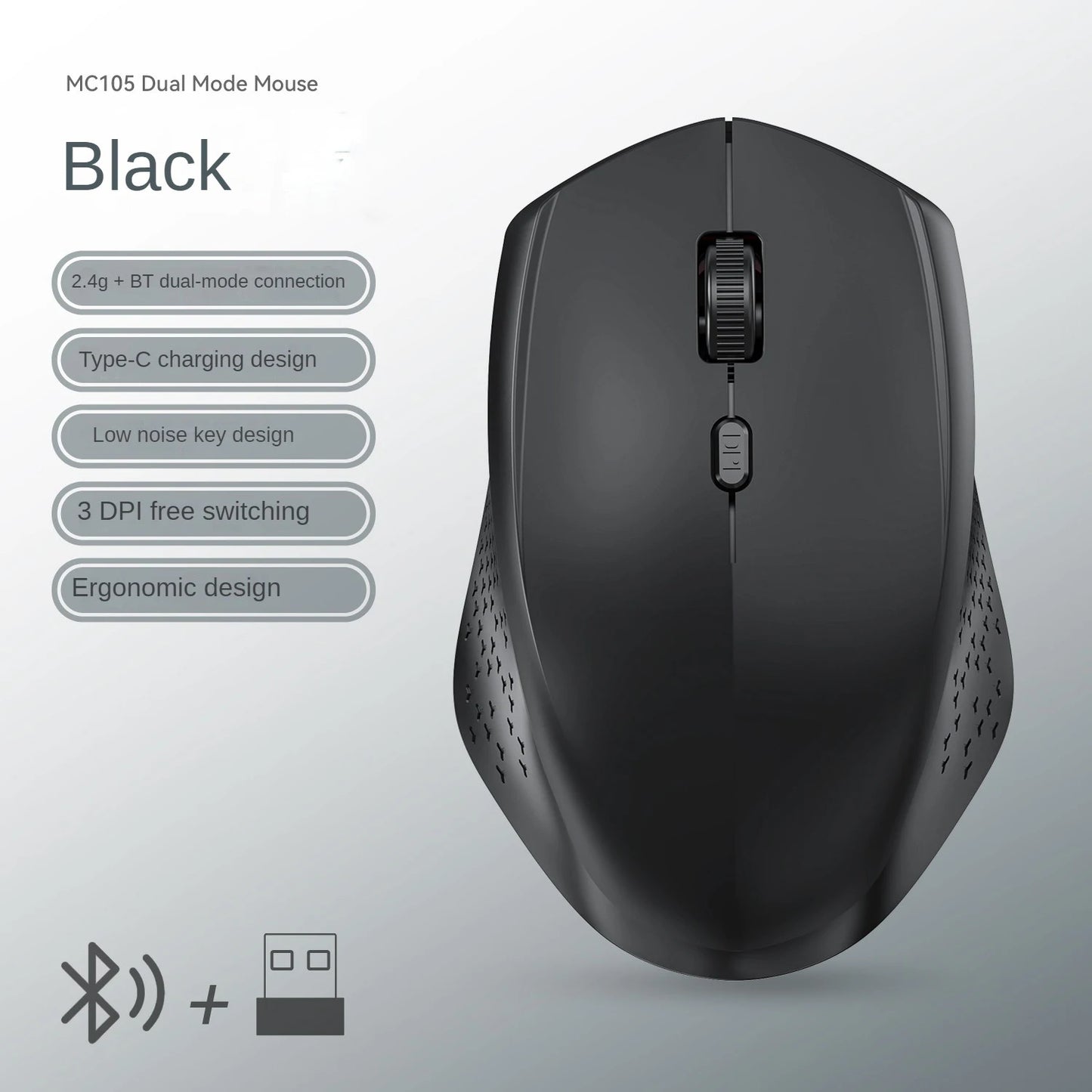 Bluetooth 5.2 Mouse 2.4G Wireless Mouse Dual-Mode Silent Mouse Rechargeable Gaming Mouse 1600DPI for Laptop Computer Win Mac OS