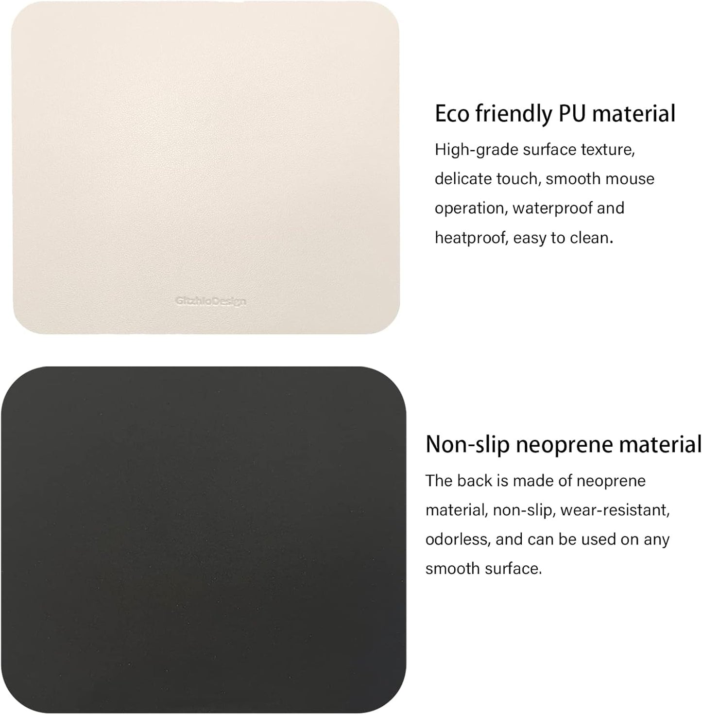 Leather Mouse Pad, Non-Slip Mouse Pad and Waterproof Mouse Mat Writing Pad for Office and Home, Dual-Sided Multifunctional Mouse Pad, Mouse Pad for Desk (White)