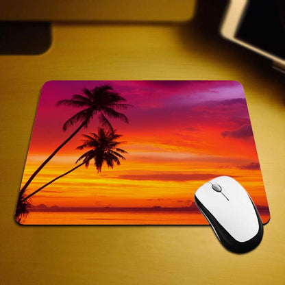 Beautiful Sunset Gaming Mouse Pad Pink Palm Tree Beach Non-Slip Rubber Mouse Pad for Computers, Laptop, Office, Home Rectangle Personalized Mousepad 9.5 Inch X 7.9 Inch