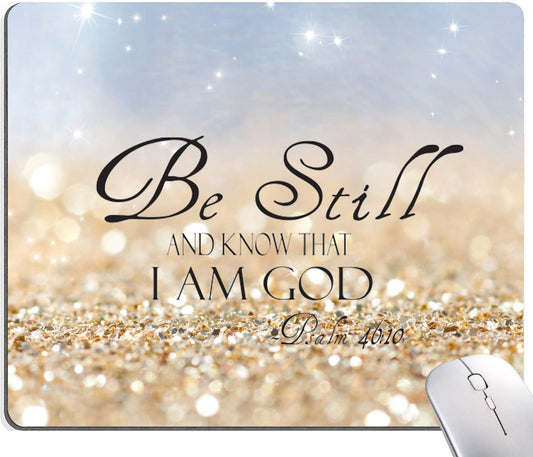Christian Bible Verses Square Waterproof Mouse Pad Non-Slip Rubber Base Mousepads for Office Laptop, 9.5"X7.9"X0.12" Inch(Be Still)