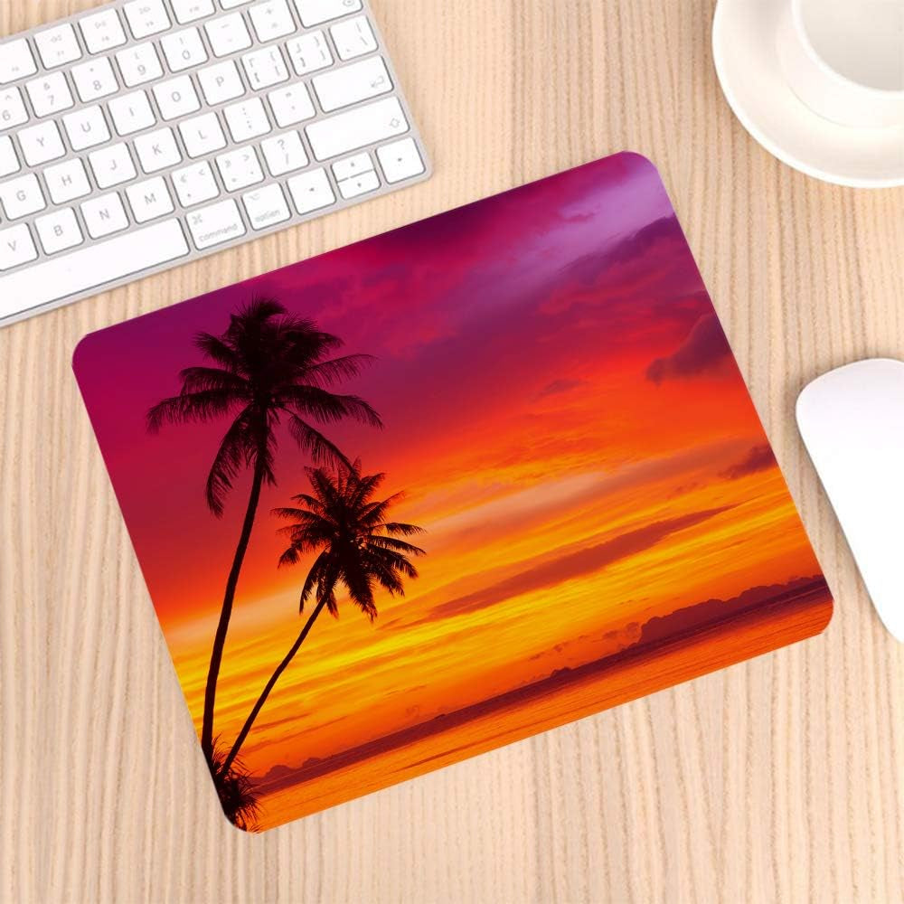 Beautiful Sunset Gaming Mouse Pad Pink Palm Tree Beach Non-Slip Rubber Mouse Pad for Computers, Laptop, Office, Home Rectangle Personalized Mousepad 9.5 Inch X 7.9 Inch