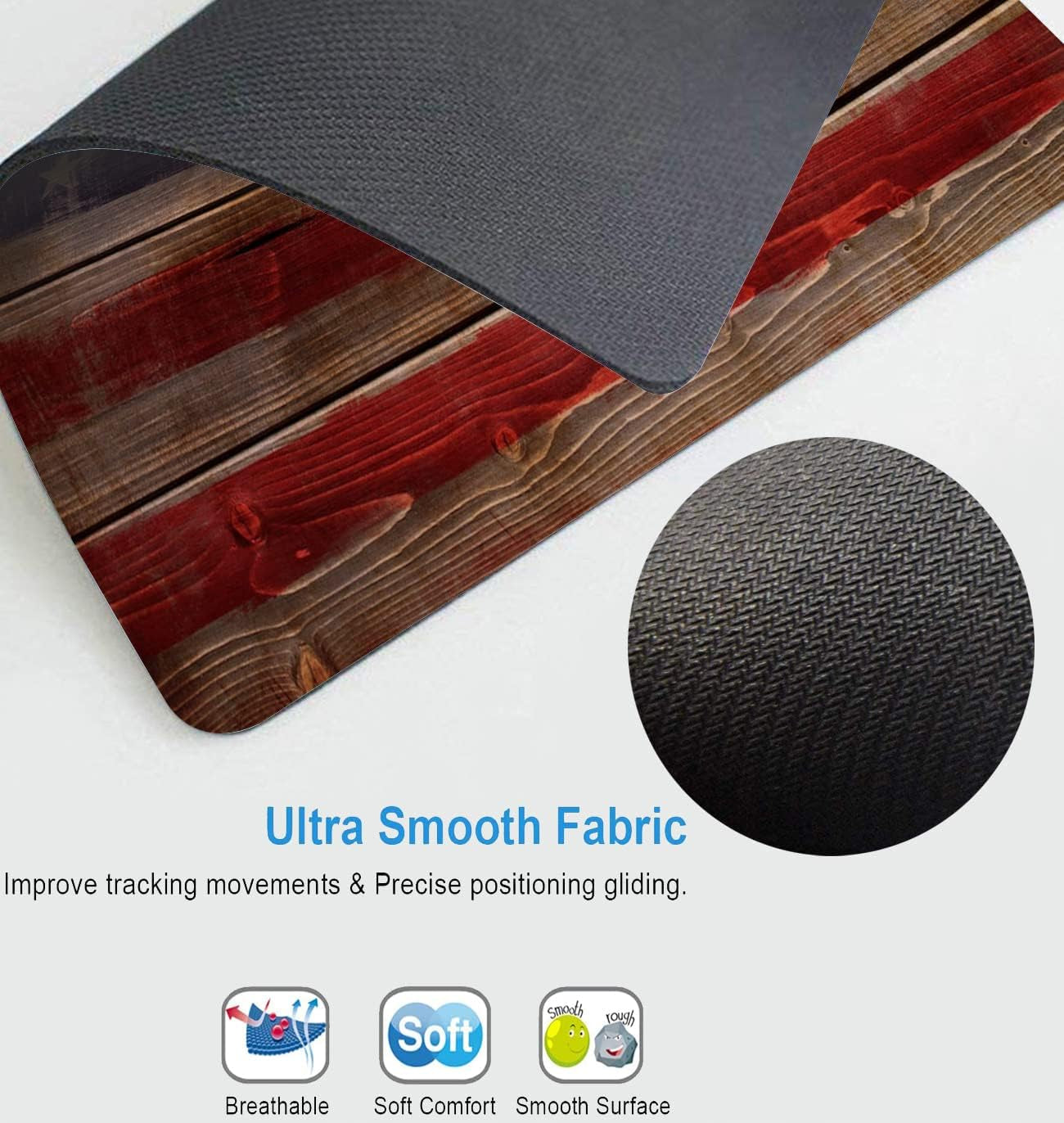 Personalized Rectangular Gaming Mouse Pad, American Flag on Wood Mouse Pad, Natural Non-Slip Rubber Laptop Mouse Pad