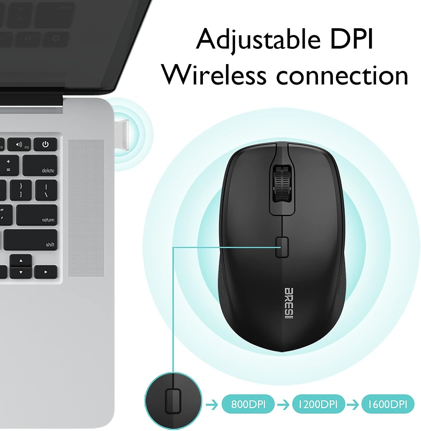 Ergonomic Bluetooth Mouse and Mouse Pad for Laptop, Silent Mouse with 3-Levels DPI, USB Nano Receiver for Android PC Notebook Computer Mac-Black