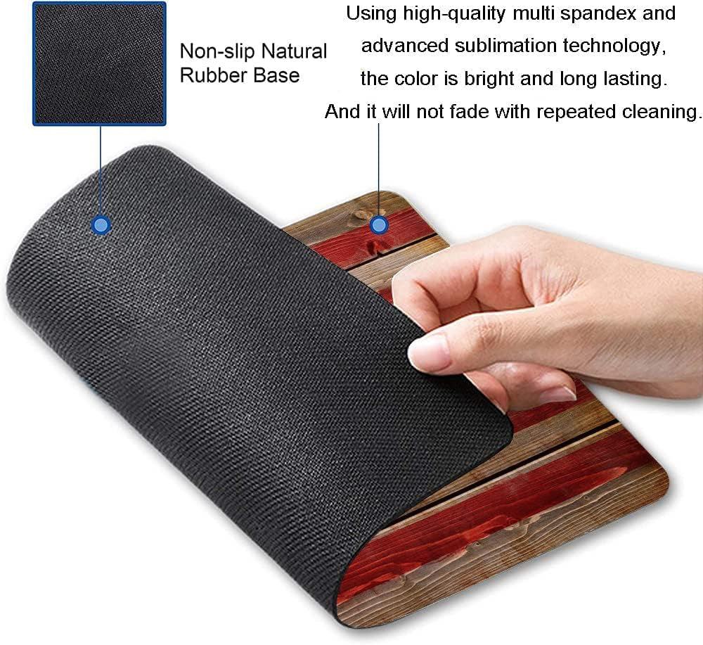 Personalized Rectangular Gaming Mouse Pad, American Flag on Wood Mouse Pad, Natural Non-Slip Rubber Laptop Mouse Pad