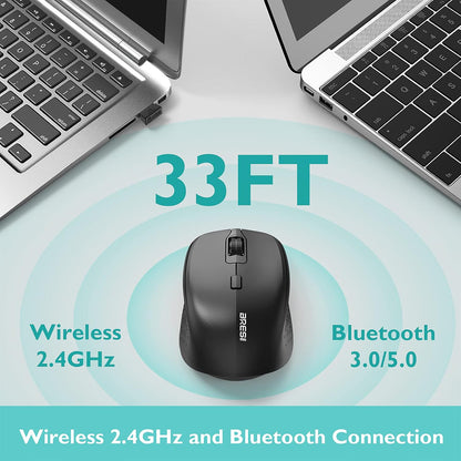 Ergonomic Bluetooth Mouse and Mouse Pad for Laptop, Silent Mouse with 3-Levels DPI, USB Nano Receiver for Android PC Notebook Computer Mac-Black