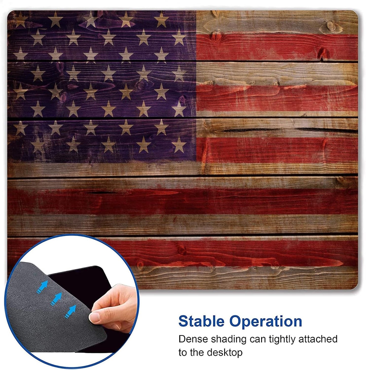 Personalized Rectangular Gaming Mouse Pad, American Flag on Wood Mouse Pad, Natural Non-Slip Rubber Laptop Mouse Pad