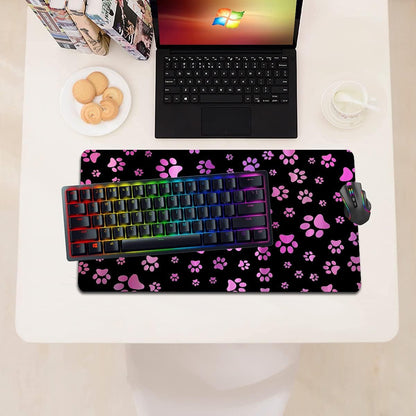 Large Mouse Pad Gaming Mouse Pad No Slip Rubber Extended Mousepad 23.6 X13.8 Inch Waterproof Mouse Mat Cute Purple and Black Dog Paw Print