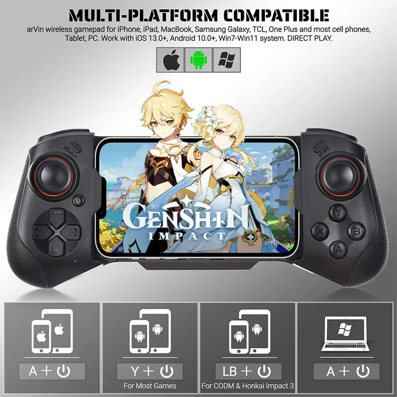 Mobile Phone Controller for iPhone/Android/Steam Wireless Gamepad Bluetooth Gaming Controle Stretch Game Handle Joystick for PC