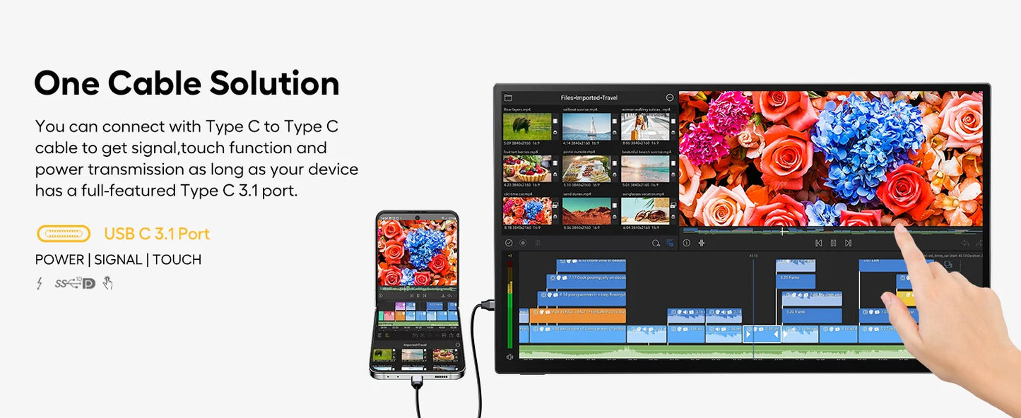 UPERFECT 18.5" Touch Screen Portable Monitor 120Hz Computer Gaming Display With Type C HDMI Holder Stand For Laptop Phone Xbox