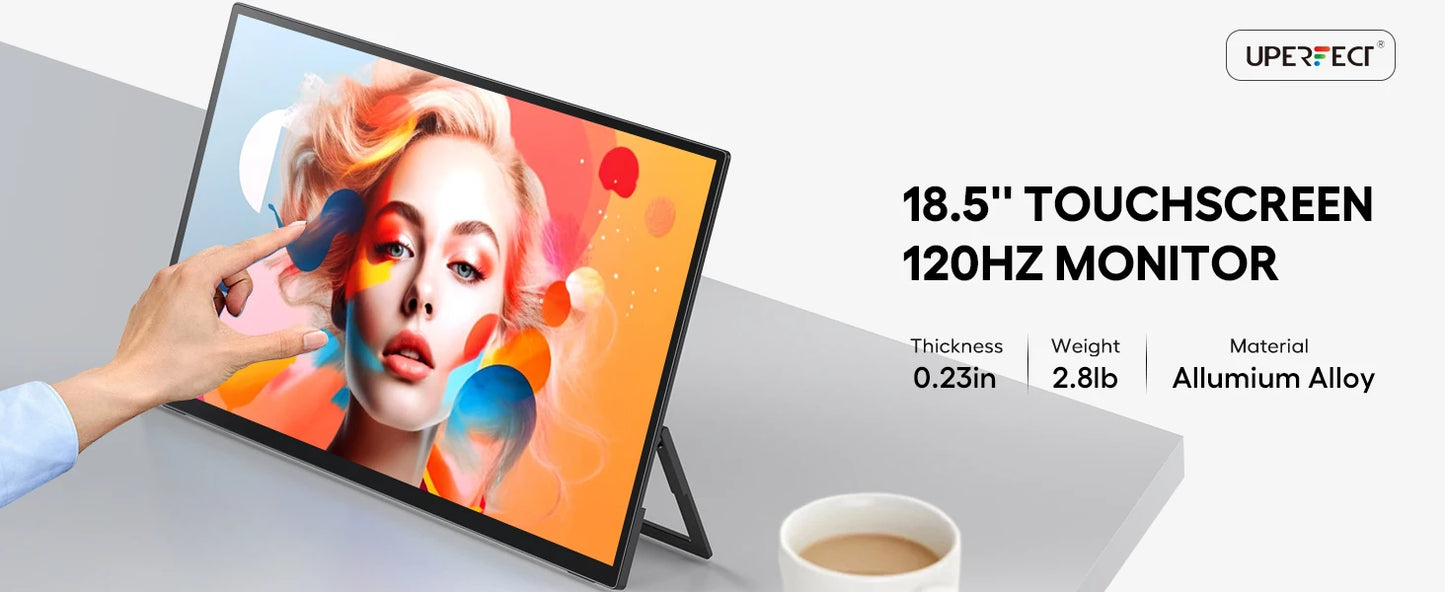 UPERFECT 18.5" Touch Screen Portable Monitor 120Hz Computer Gaming Display With Type C HDMI Holder Stand For Laptop Phone Xbox