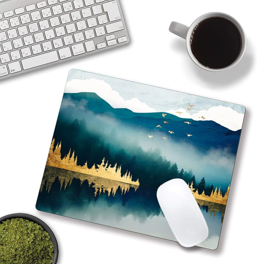 Abstract Landscape Mouse Pad - Square Waterproof Non-Slip Rubber Base for Office Laptop, 9.5"X7.9"X0.12" Inch (Mountain Landscape)