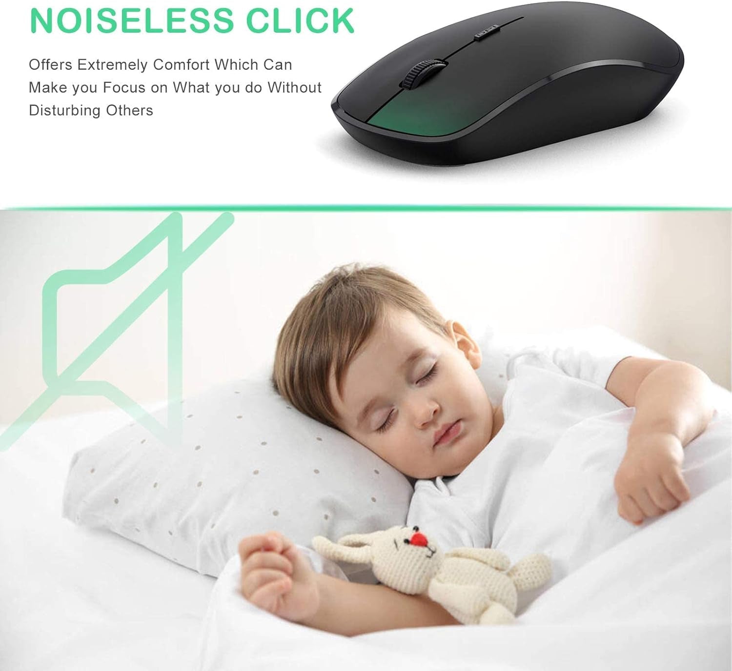 Wireless Mouse, 2.4G Portable Slim Silent Computer Mouse Wireless with USB Nano Receiver, 2400 DPI, for Notebook, Laptop, PC - Black