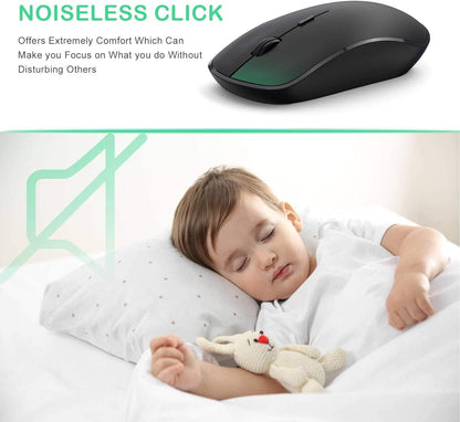 Wireless Mouse, 2.4G Portable Slim Silent Computer Mouse Wireless with USB Nano Receiver, 2400 DPI, for Notebook, Laptop, PC - Black