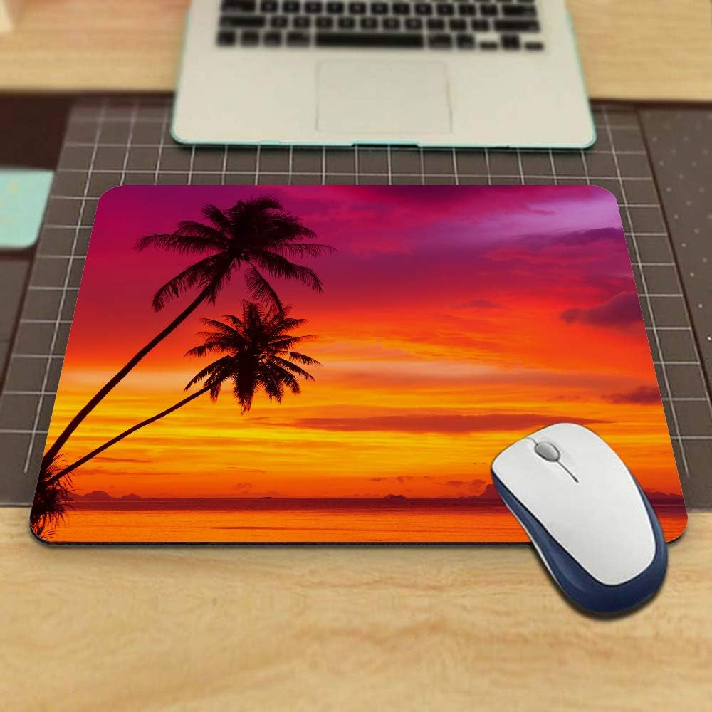 Beautiful Sunset Gaming Mouse Pad Pink Palm Tree Beach Non-Slip Rubber Mouse Pad for Computers, Laptop, Office, Home Rectangle Personalized Mousepad 9.5 Inch X 7.9 Inch