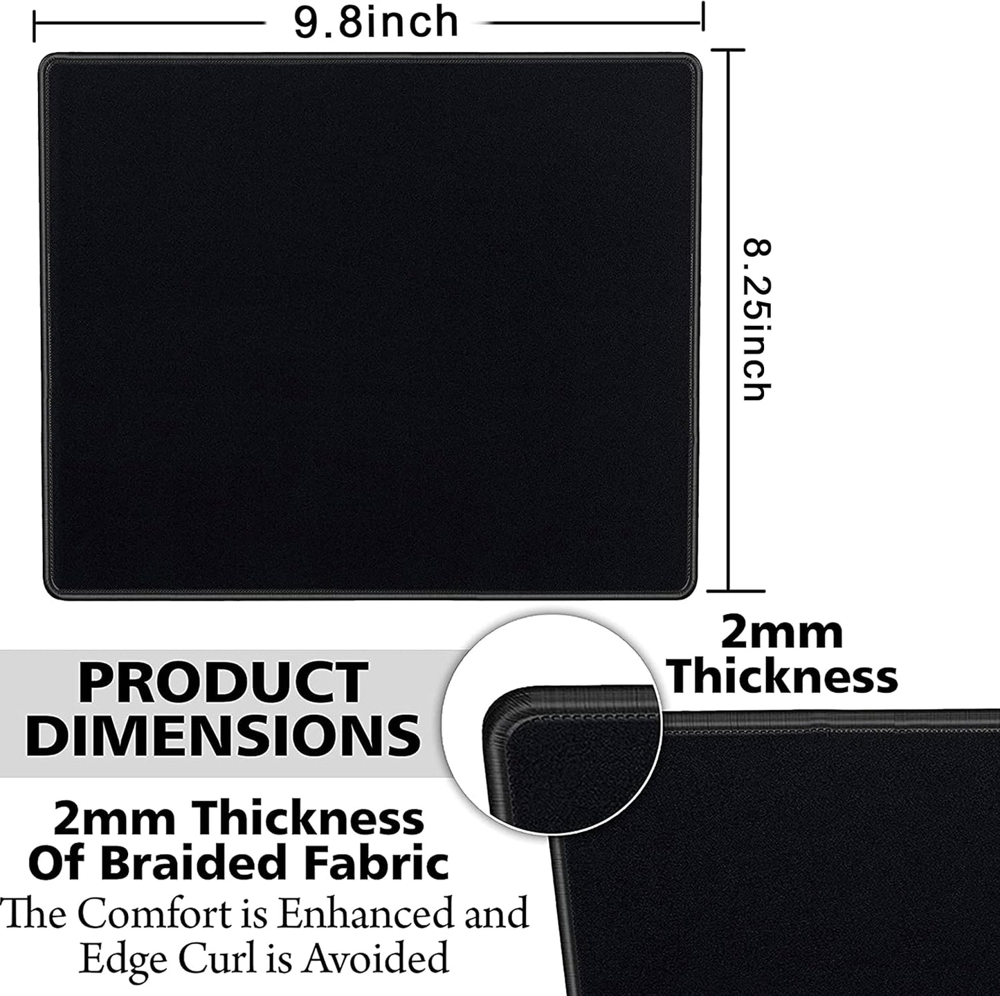 20 Pack Mouse Pad with Stitched Edges Mousepads Bulk Non-Slip Rubber Base, Waterproof Coating Mouse Pads for Computers, Laptop, Office & Home -(9.84 X 8.27 Inch) - Black