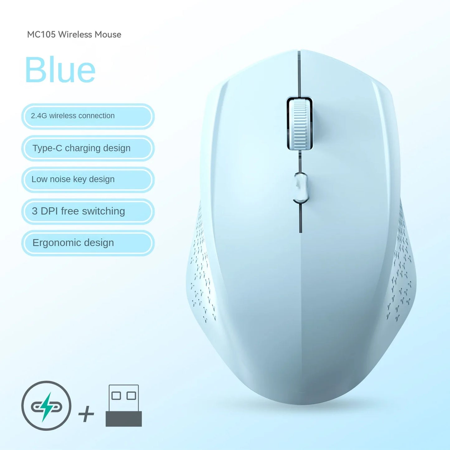 Bluetooth 5.2 Mouse 2.4G Wireless Mouse Dual-Mode Silent Mouse Rechargeable Gaming Mouse 1600DPI for Laptop Computer Win Mac OS