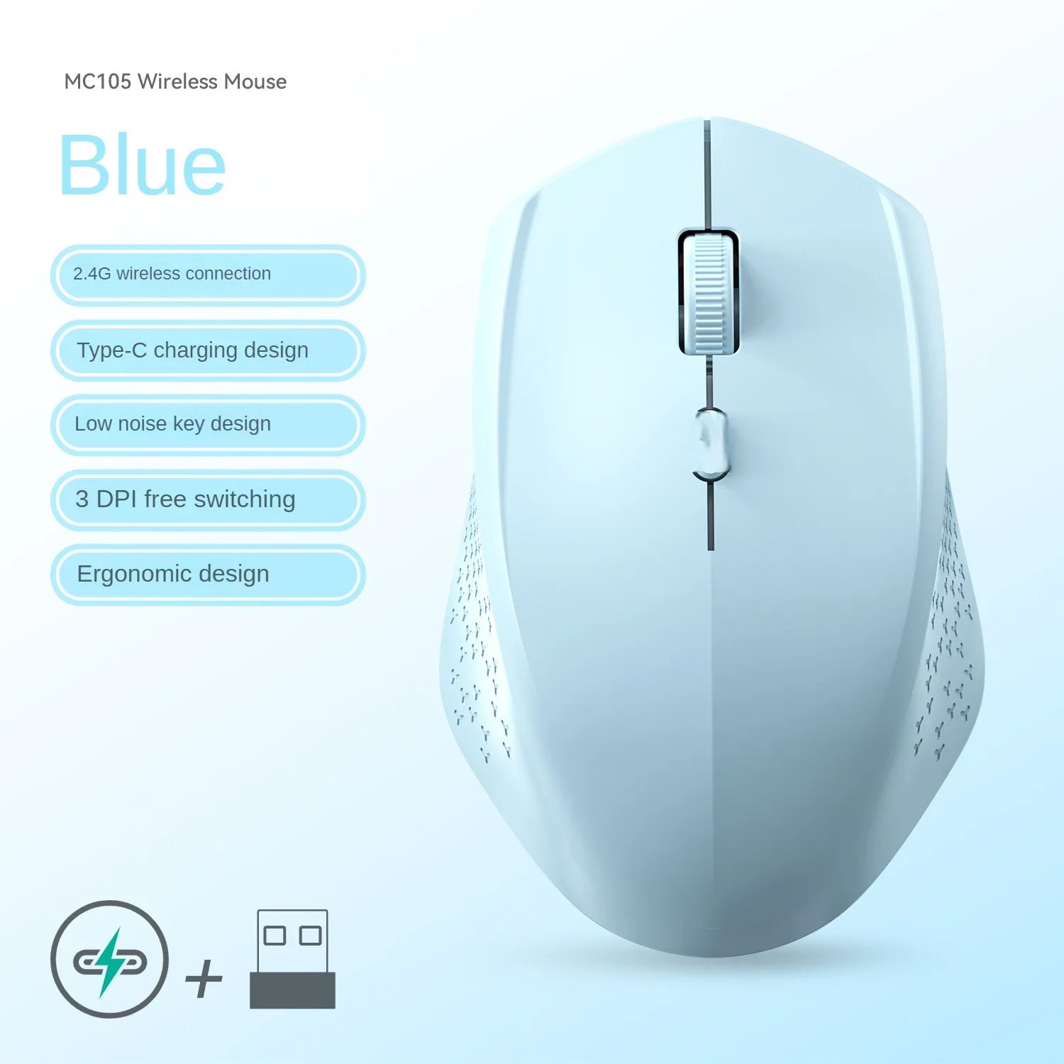 Bluetooth 5.2 Mouse 2.4G Wireless Mouse Dual-Mode Silent Mouse Rechargeable Gaming Mouse 1600DPI for Laptop Computer Win Mac OS