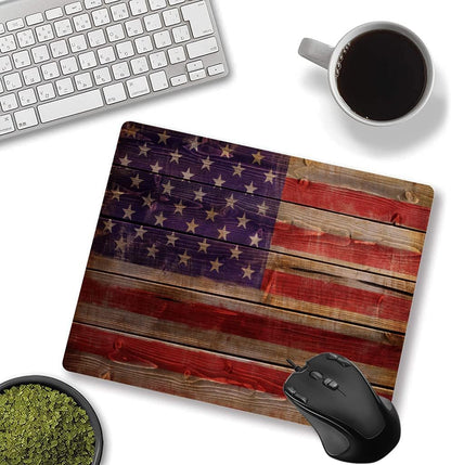 Personalized Rectangular Gaming Mouse Pad, American Flag on Wood Mouse Pad, Natural Non-Slip Rubber Laptop Mouse Pad