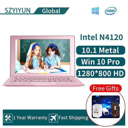 10.1'' Intel N4120 Small Laptop Metal Notebook Computer 8G RAM + 128G/256G/512G/1TB SSD HD Screen Ultra Thin Pink Women MIni PC