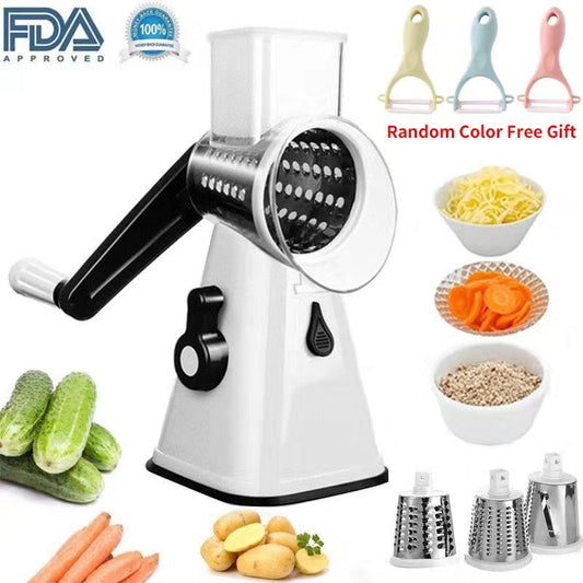 2020 3 in 1 Vegetable Mandoline Slicer Swift Rotary Drum Grater Nut Shredder Veggie Cutter Peeler Spiralizer Cheese Chopper