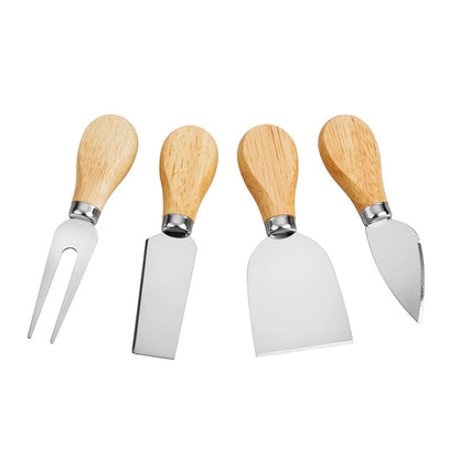 4 Cheese Knives Set Cheese Cutlery Steel Stainless Cheese Slicer Cutter Wood Handle Mini Knife,Butter Knife,Spatula&amp; ForK
