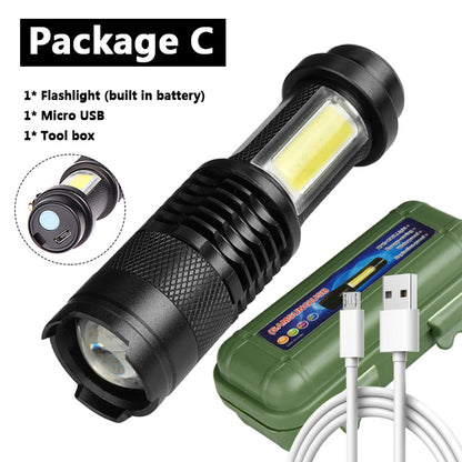 4000LM MINI Flashlight  Built in Battery USB Charging LED Flashlight COB Zoomable Waterproof Tactical Torch Lamp Bulbs Lantern