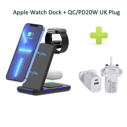 HAAYOT 3 in 1 Wireless Charger Stand For Samsung Galaxy Watch 3/4 Active 2/1 Fast Charging Dock Station For S22 S21 S20 iphone