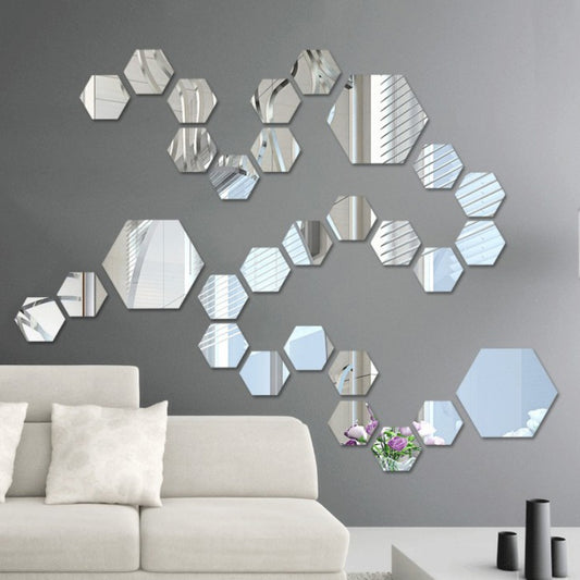 Hot 12PCS Acrylic Mirror Wall Stickers Self Adhesive Removable Hexagonal Decorative Mirror Sheet For Living Room Bedroom Decor