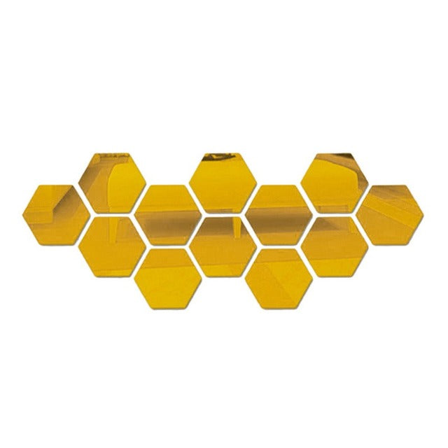 Hot 12PCS Acrylic Mirror Wall Stickers Self Adhesive Removable Hexagonal Decorative Mirror Sheet For Living Room Bedroom Decor