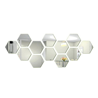 Hot 12PCS Acrylic Mirror Wall Stickers Self Adhesive Removable Hexagonal Decorative Mirror Sheet For Living Room Bedroom Decor