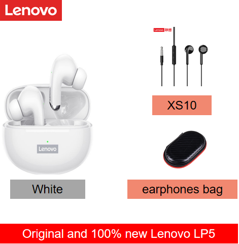Lenovo LP5 Waterproof PlayStation Headsets Reduce Noise HiFi Music Earbuds Wireless Headphones Bluetooth Earphones Charging Box