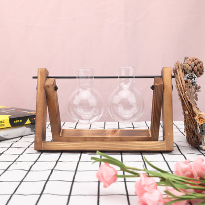 Terrarium Creative Hydroponic Plant Transparent Vase Wooden Frame Vase Decoration Glass Tabletop Plant Bonsai Decor Flower Vase