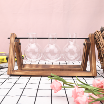 Terrarium Creative Hydroponic Plant Transparent Vase Wooden Frame Vase Decoration Glass Tabletop Plant Bonsai Decor Flower Vase