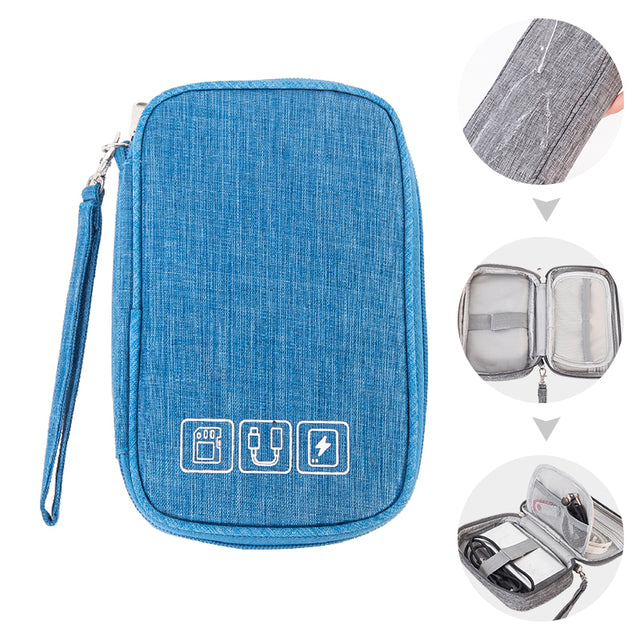 Wires Charger Digital USB Gadget Cable Bag Electronic Earphone Organizer Portable Case Zipper Storage Pouch Accessories Supplies